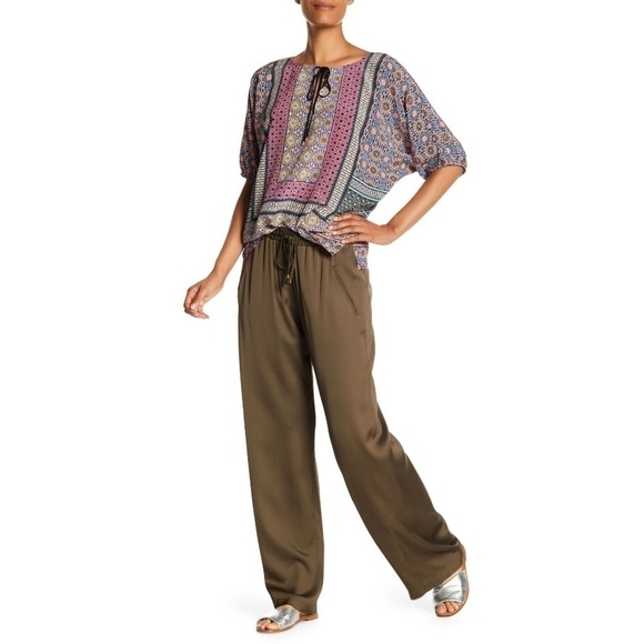 💕TRINA TURK💕 Adonia Wide-Leg Palazzo Pants Olive Green Large L NWT - Picture 2 of 8